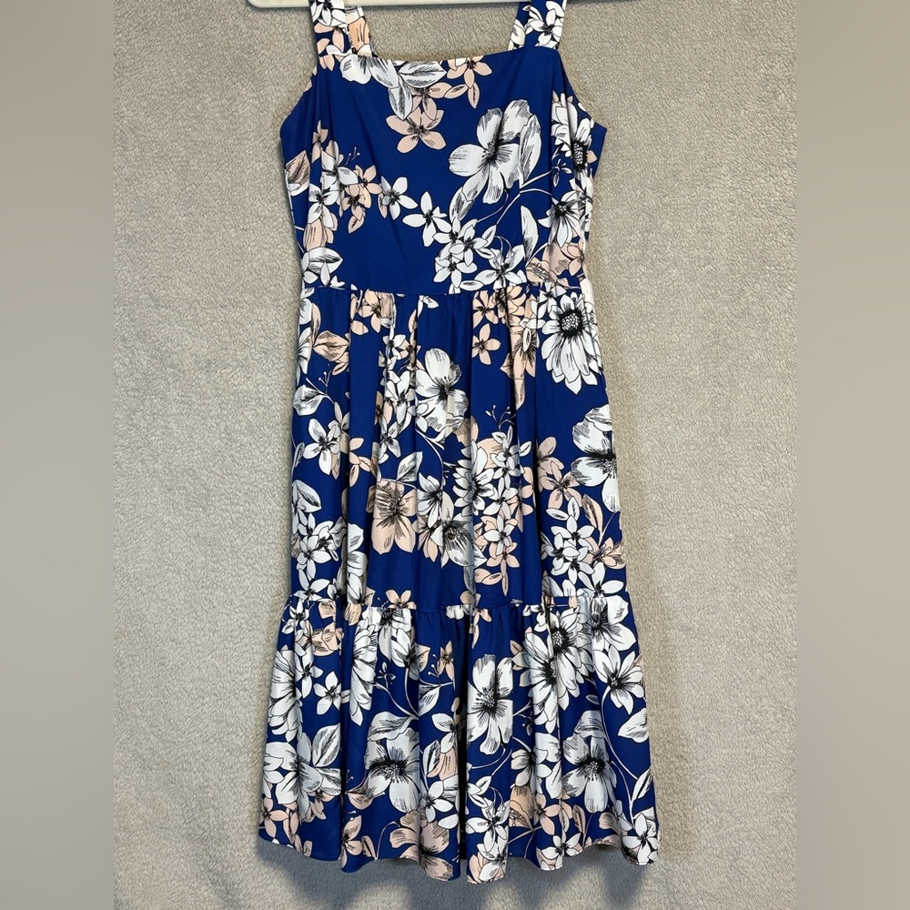 Eliza J (size 8) blue, floral print silk dress